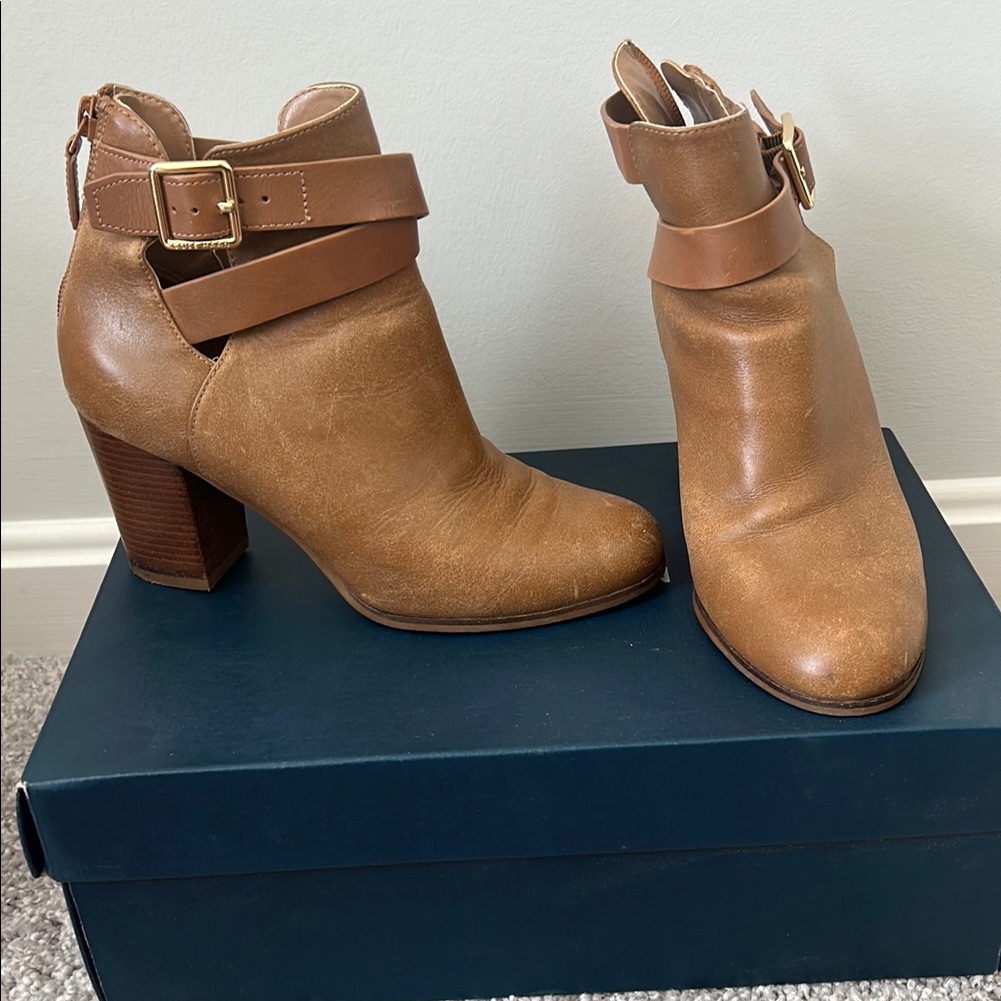 Cole Haan Brown Heeled Boots With Buckle Straps Sz 5